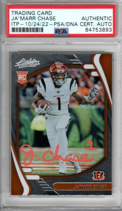 Ja'Marr Chase Autographed Cincinnati Bengals Encapsulated 2021 Panini Absolute No. 105 Rookie Trading Card PSA ITP 84753893