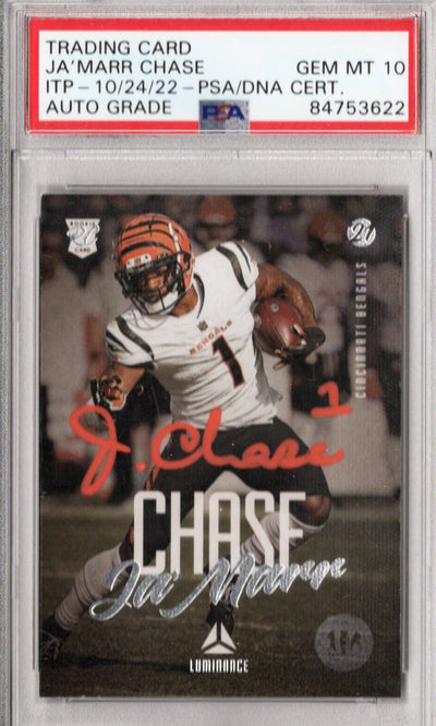 Ja’Marr Chase signed 2021 Panini Luminance #212 rookie card PSA Gem MT 10