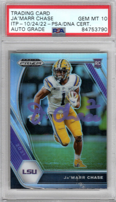 Ja’Marr Chase signed 2021 Panini Prizm Draft Picks #112 rookie card PSA Gem MT 10