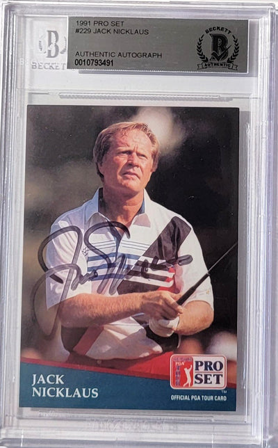 Jack Nicklaus Autographed PGA Tour Golf Encapsulated 1991 Pro Set #229 Trading Card Beckett Authenticated 0010793491