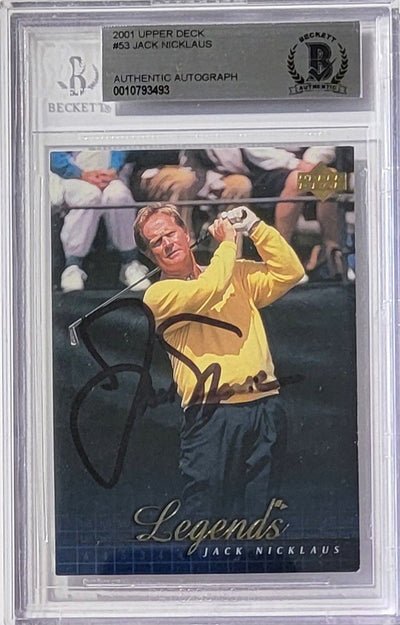 Jack Nicklaus Autographed PGA Tour Golf Encapsulated 2001 Upper Deck Legends #53 Trading Card Beckett Authenticated 0010793497