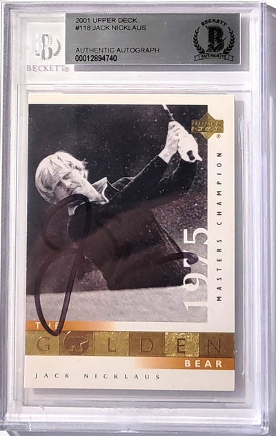 Jack Nicklaus Autographed PGA Tour Golf Encapsulated 2001 Upper Deck 1975 Masters Champion #118 Trading Card Beckett 0012894740