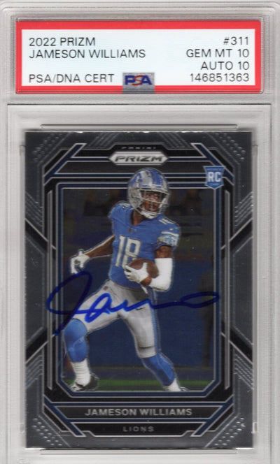 Jameson Williams Autographed Detroit Lions 2022 Panini Prizm #311 PSA GEM MT 10 AUTO 10