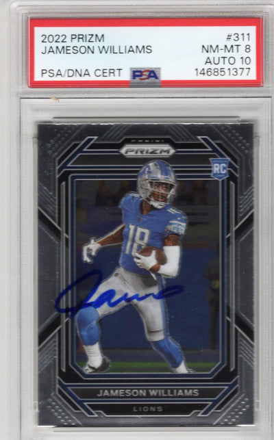 Jameson Williams Autographed Detroit Lions 2022 Panini Prizm #311 PSA NM-MT8 AUTO 10