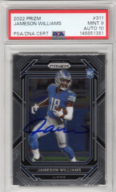Jameson Williams Autographed Detroit Lions 2022 Panini Prizm #311 PSA MINT 9 AUTO 10