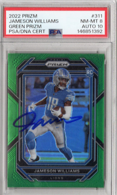 Jameson Williams Autographed Detroit Lions 2022 Panini Prizm #311 Rookie Card PSA NM MT 8 AUTO 10