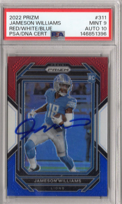 Jameson Williams Autographed Detroit Lions 2022 Panini Prizm #311 Rookie Card PSA MINT 9 AUTO 10