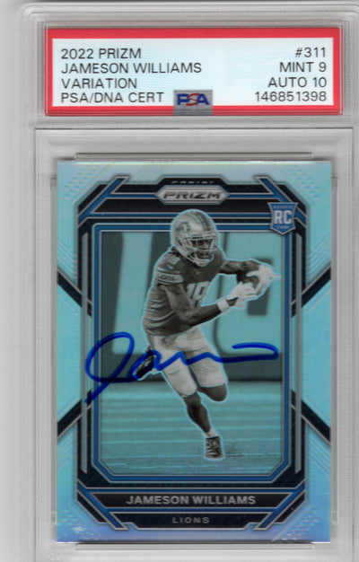 Jameson Williams Autographed Detroit Lions 2022 Panini Prizm Variation #311 Rookie Card PSA MINT 9 AUTO 10