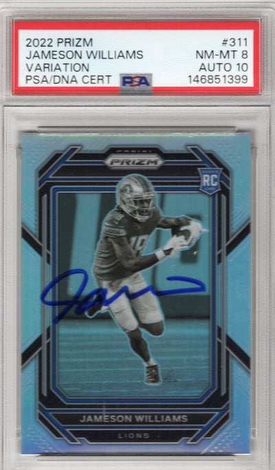 Jameson Williams Autographed Detroit Lions 2022 Panini Prizm Variation #311 PSA NM-MT 8 AUTO 10