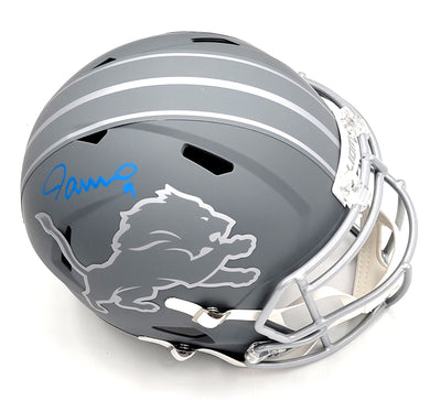 Jameson Williams Autographed Detroit Lions Slate Replica Helmet Beckett Witnessed