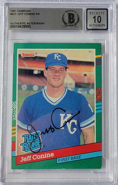 Jeff Conine Autographed Kansas City Royals 1991 Donruss #427 Rookie Card Beckett Graded AUTO 10