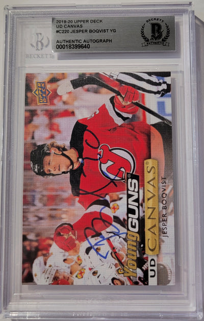 Jesper Boqvist Autographed New Jersey Devils UD Young Guns Canvas Rookie Card Beckett