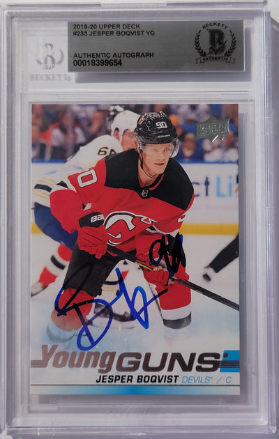 Jesper Boqvist Autographed New Jersey Devils UD Young Guns Rookie Card Beckett