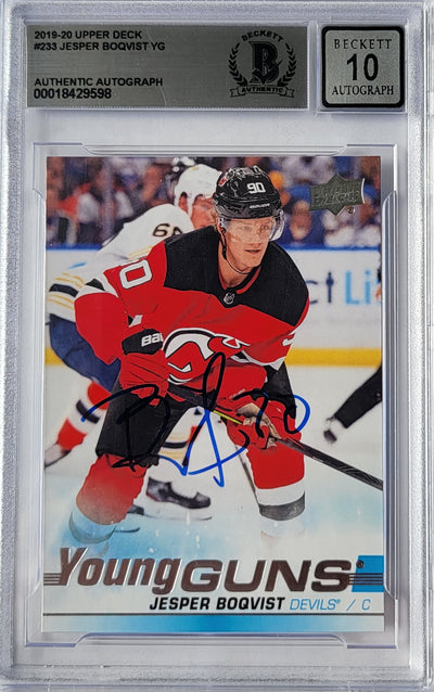 Jesper Boqvist Autographed 2019-20 Upper Deck Young Guns Rookie Card Beckett Graded 10