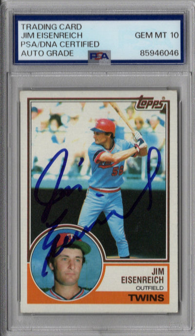 Jim Eisenreich Autographed Minnesota Twins 1983 Topps #197 Rookie Card PSA AUTO GRADE GEM MT 10