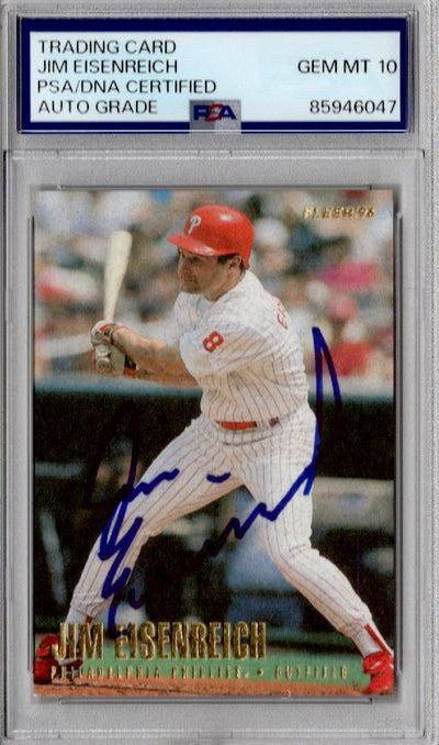 Jim Eisenreich Autographed Philadelphia Phillies 1996 Fleer Card #496 PSA AUTO GRADE GEM MT 10