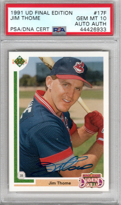 Jim Thome Autographed Cleveland Indians Encapsulated 1991 Upper Deck Rookie Trading Card GEM MT 10 AUTO AUTH PSA 44426933