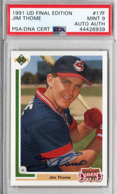 Jim Thome Autographed Cleveland Indians Encapsulated 1991 Upper Deck Rookie Trading Card MINT 9 AUTO AUTH PSA 44426939
