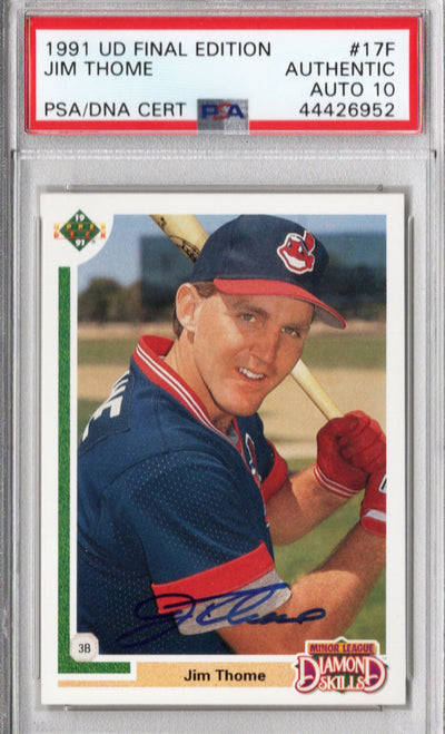 Jim Thome Autographed Cleveland Indians Encapsulated 1991 Upper Deck Rookie Trading Card Authentic AUTO 10 PSA 84432577