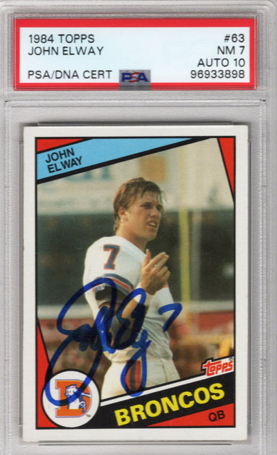 John Elway Autographed Denver Broncos 1984 Topps Rookie Card PSA NM 7 AUTO 10