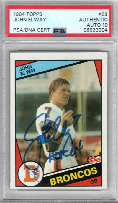 John Elway Autographed Denver Broncos 1984 Topps Rookie Card Graded AUTO 10 PSA 96933904