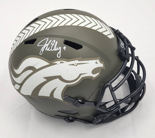 John Elway Autographed Denver Broncos Salute To Service Replica Helmet -  Famous Ink