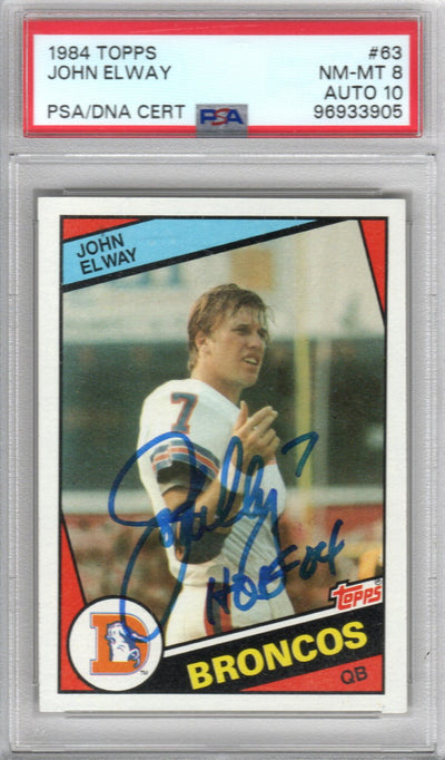 John Elway autographed 1984 Topps rookie card PSA NM-MT 8 auto 10 HOF 04