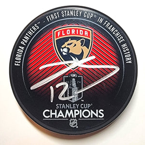 Jonah Gadjovich Autographed Florida Panthers 2024 Stanley Cup Champions Hockey Puck Beckett