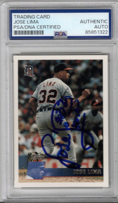 Jose Lima Autographed Detriot Tigers 1996 Topps #366 Trading Card PSA AUTHENTIC AUTO