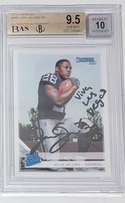Josh Jacobs Autographed Oakland Raiders Encapsulated 2019 Donruss Rated Roo Vkie Trading Card W/ Viva Las Vegas MINT 9.5 AUTO 10 Beckett Authenticated