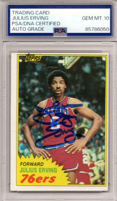 Julius Dr. J Erving Autographed Philadelphia 76ers 1981 Topps Card PSA AUTO GRADE GEM MINT 10