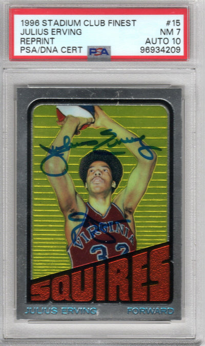 Julius Dr. J Erving Autographed Virginia Squires ABA 1996 Stadium Club Finest Reprint Trading Card PSA Encapsulated Graded 96934209