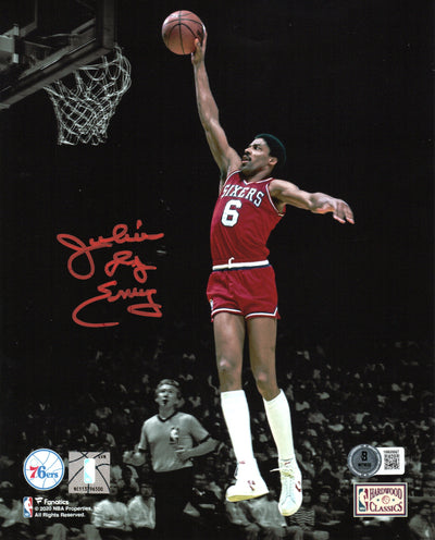Julius Erving Autographed Philadelphia 76ers Spotlight Dunk 8x10 Photo Beckett Witnessed