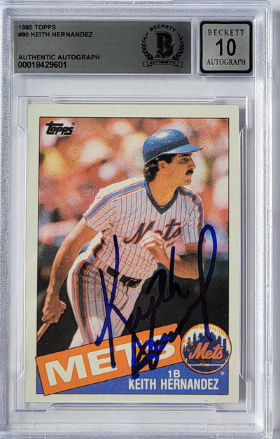 Keith Hernandez Autographed New York Mets 1985 Topps #80 Card Beckett Graded AUTO 10