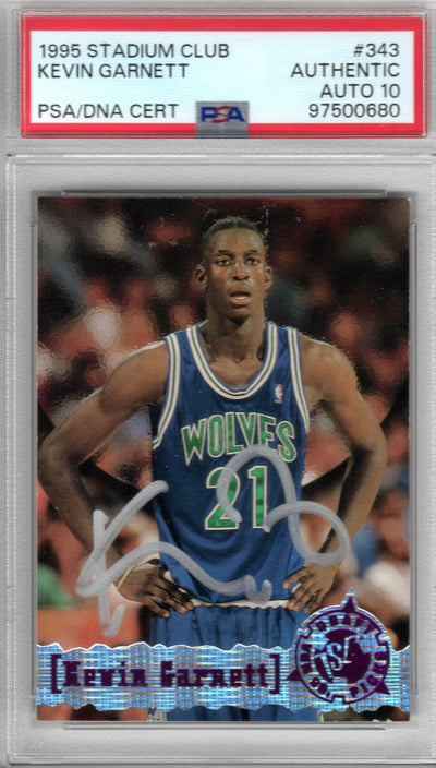 Kevin Garnett Autographed Minnesota Timberwolves 1995 Topps Stadium Club Trading Card #343 PSA Encapsulated 97500676
