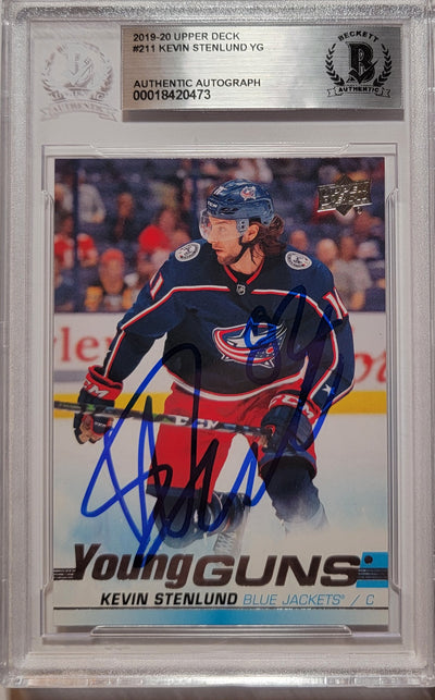 Kevin Stenlund Autographed Blue Jackets 2019-20 Upper Deck Young Guns Rookie Card #211 Beckett Authenticated