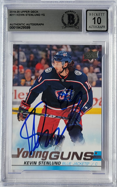 Kevin Stenlund Autographed Blue Jackets 2019-20 Upper Deck Young Guns Beckett Graded AUTO 10