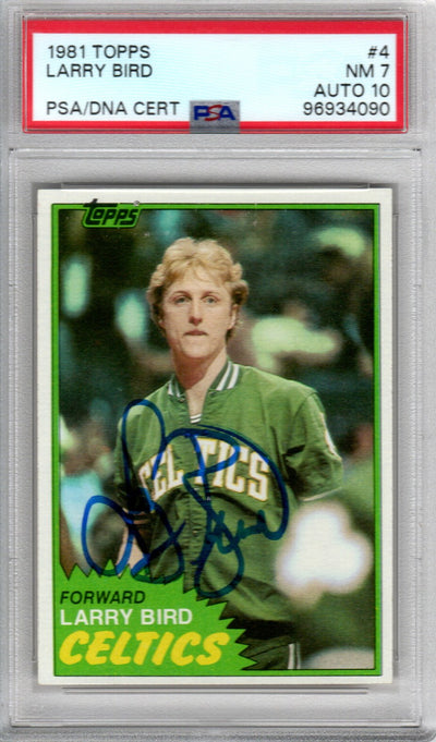 Larry Bird Autographed Boston Celtics 1981 Topps #4 Trading Card PSA NM 7 AUTO 10