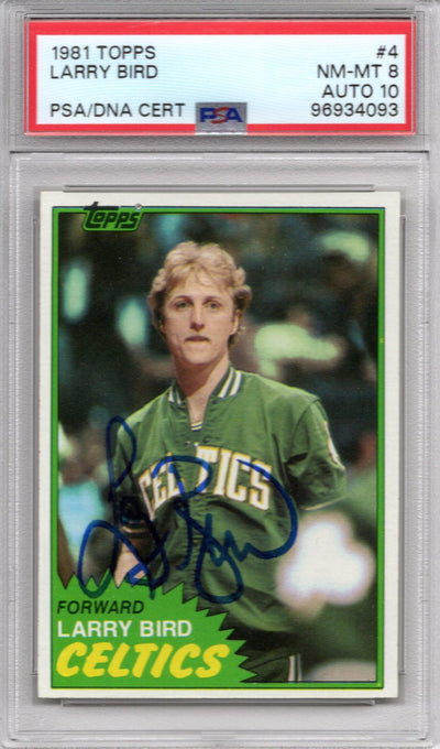 Larry Bird Autographed Boston Celtics 1981 Topps #4 Card PSA NM-MT 8 AUTO 10