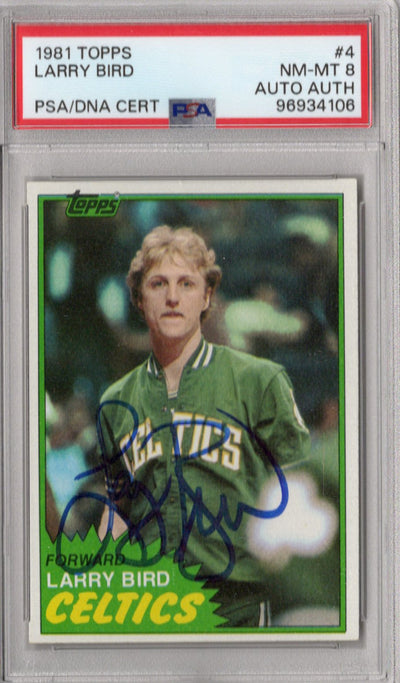 Larry Bird Autographed Boston Celtics 1981 Topps #4 Card PSA NM-MT 8 AUTO 10