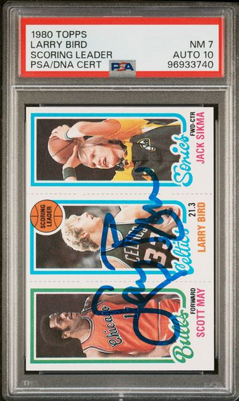 Larry Bird autographed 1980 Topps rookie card PSA NM-7 auto 10