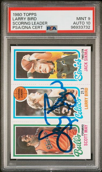 Larry Bird autographed 1980 Topps rookie card PSA Mint 9 auto 10