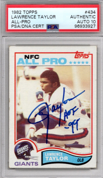 Lawrence Taylor Autographed New York Giants 1982 Topps Rookie Card PSA AUTHENTIC AUTO 10