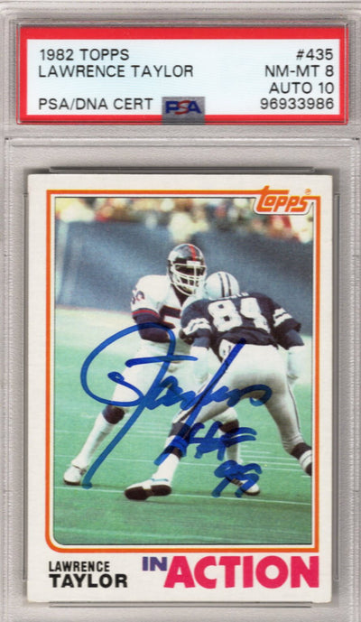Lawrence Taylor Signed 1982 Topps #435 Giants Rookie Card – PSA NM/MT-8 Auto 10