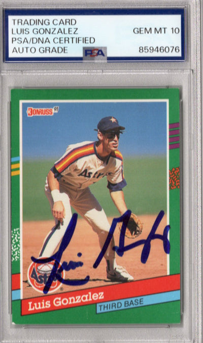Luis Gonzalez Autographed Houston Astros 1991 Donruss #690 Rookie Card PSA GEM MT 10