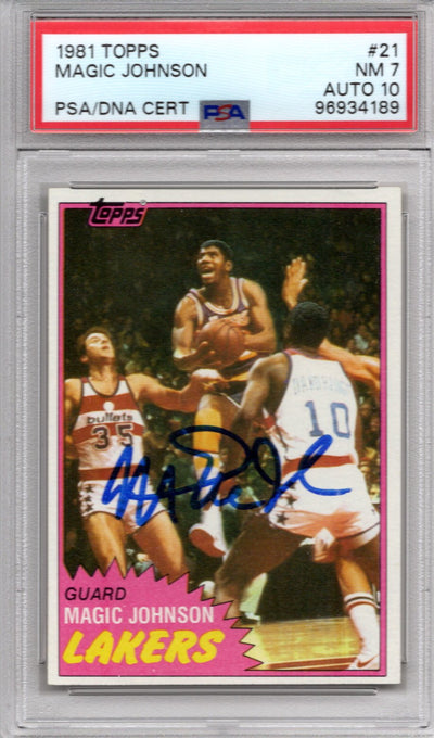 Magic Johnson autographed 1981 Topps rookie card PSA NM 7 auto 10