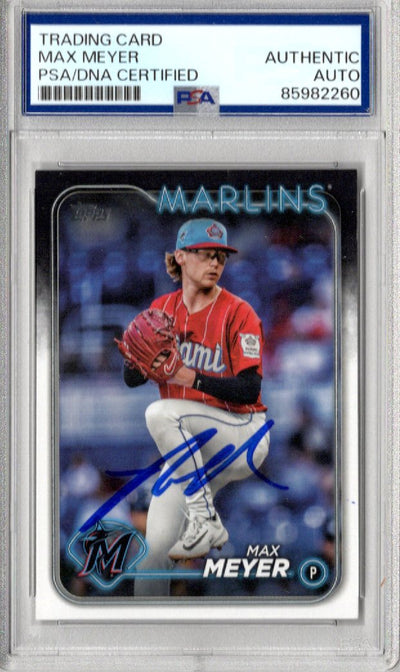 Max Meyer Autographed Miami Marlins 2024 Topps Card US236 PSA AUTHENTIC AUTO