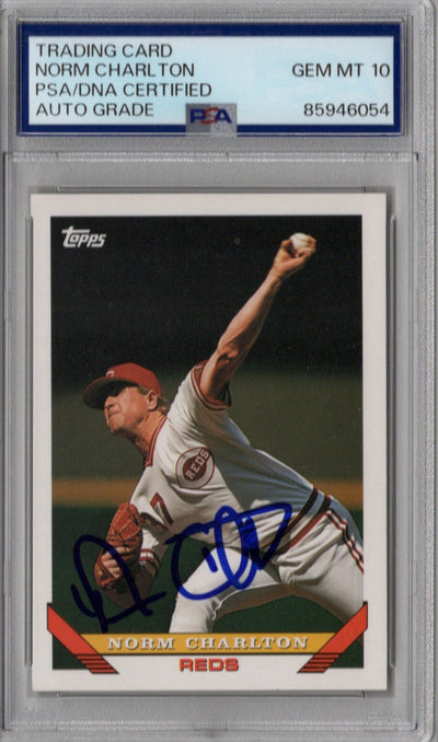 Norm Charlton Autographed Cincinnati Reds 1993 Topps #57 Card PSA AUTO GRADE GEM MT 10