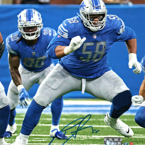 Penei Sewell Autographed Detroit Lions Blue Jersey 8x10 Photo Beckett Witnessed