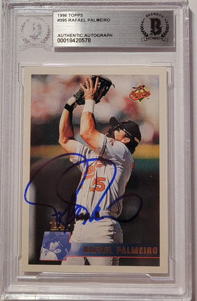 Rafael Palmeiro Autographed Baltimore Orioles 1996 Topps #395 Trading Card Beckett Authenticated
